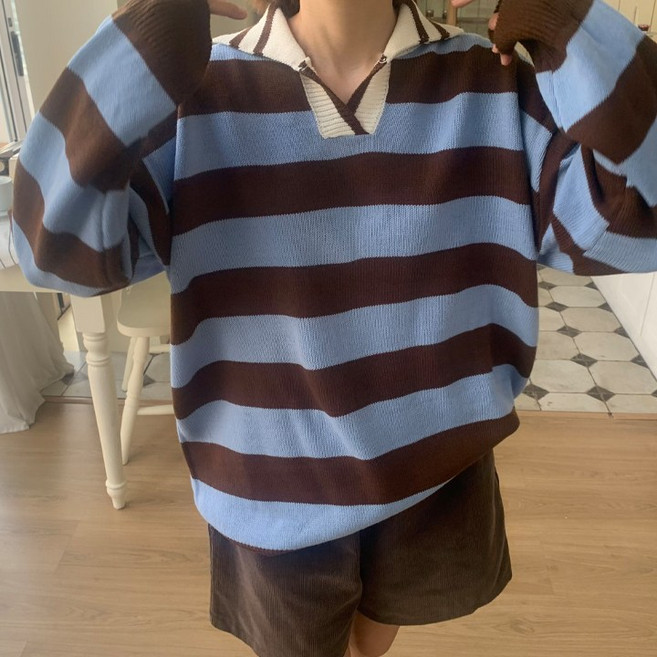 애플망고옷장 오버핏 겨울 여성 로지카라 단가라니트