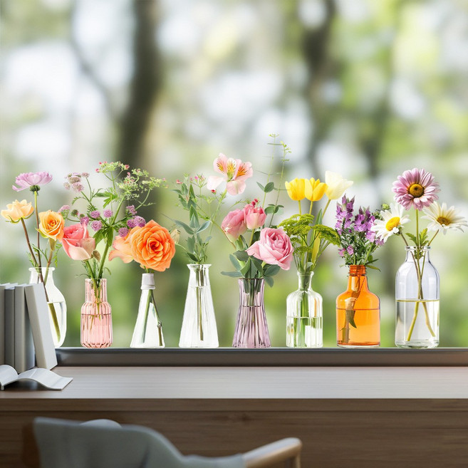 감성 유리창 데코 플라워 스티커, 플라워 화병