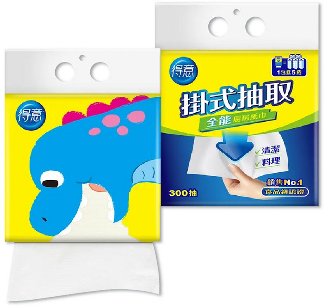 得意 掛式抽取廚房紙巾 300抽/袋 廚房紙巾 吸油紙巾, 1個, 得意掛式抽取廚房紙300抽/袋