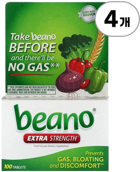 비노 엑스트라 스트렝스 400 GALU Beano Extra Strength 400 GALU 100정, 4개 - 쿠팡