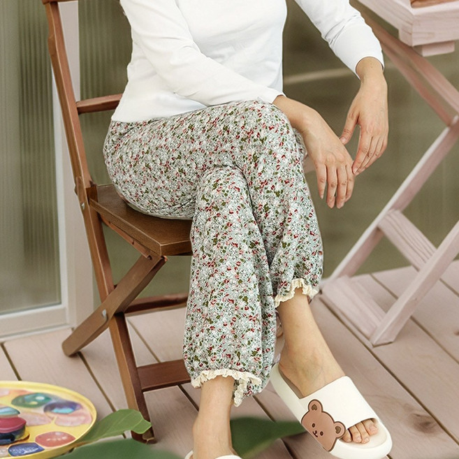 캐리루시 여성 플라워 포시즌 라운지 9부 팬츠