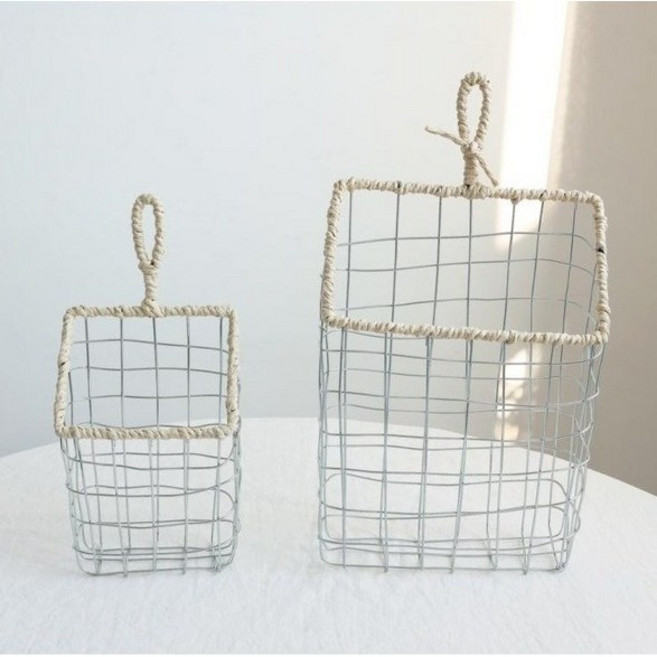 와이어 행잉 다용도 수납 바구니 철제 바스켓, 1세트, 실버