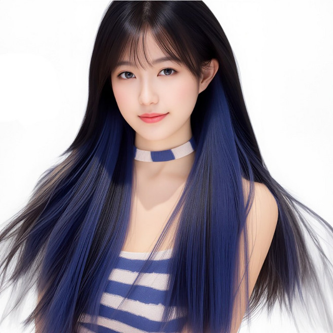 가발위드 스트레이트 긴머리 파리시안 무드 1피스 붙임머리 헤어피스, 1개, 블루