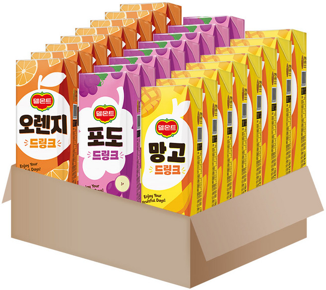 델몬트 드링크 팩주스 {오렌지8+망고8+포도8}+메세지카드, 1박스, 190ml