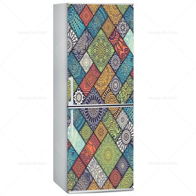 해변 냉장고 문짝 벽화 스티커 방수 비닐 냉장고 냉동고 문짝 포스터 맞춤형 3D 벽지 장식, 04 100x180cm (cut 2pcs), 15 BX-046