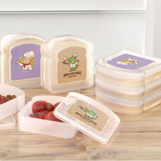 1+1 직장인 아침식사 휴대용 토스트 샌드위치 케이스 투명 베이커리 케이스, 2개