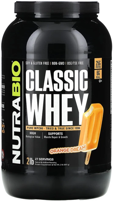 NutraBio 클래식 유청 단백질 오렌지 드림 907g(2lb) NutraBio (뉴트라바이오), 907g, 1개 - 쿠팡