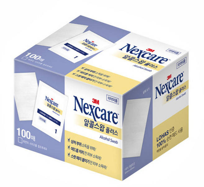 3M 여드름 소독 티슈 알콜 얼굴 피부 화장솜 알콜솜 100매, 1개