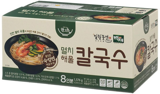 백제 멸치해물 칼국수 197g x 8 2, 1g, 1개