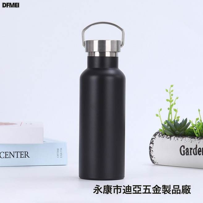 DFMEI 大口保溫杯戶外便捷運動水壺帶手柄大容量登山壺, 1個, 1L, 黑色:500ml