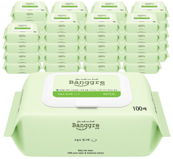 방그레 라이트 물티슈 캡형 40gsm, 100매, 40개