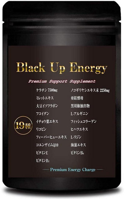 Black Up Energy 일본직구 블랙업 에너지 케라틴 7500mg 쏘니팜 72250mg 엄선된 19가지 소재 30일 서플라이, 1개