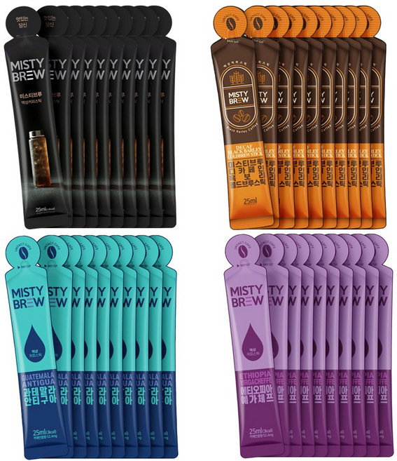 미스티브루 스틱4종 콜드브루 액상스틱 더치커피 커피원액(25ml x 40개입), 25ml, 40개입, 1세트, E상품(흑보리10/콜롬10/과테10/예가10)