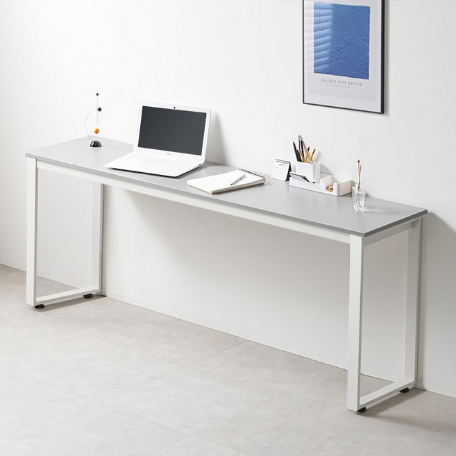 e스마트 1인용 학생 슬림 간이 좁은 책상 사각다리, 그레이-화이트다리