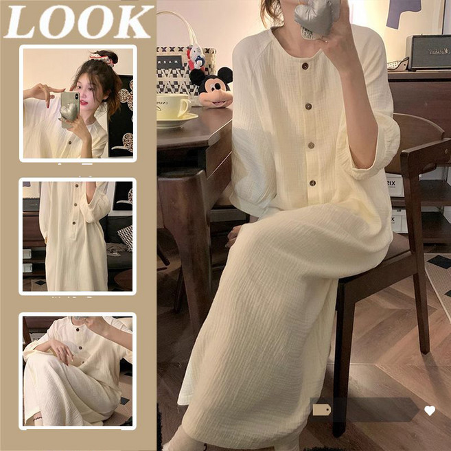 여름 여성 홈워어 원피스 라운드 5부 소매 편한 잠옷 루즈핏 파자마 데일리 롱 원피스 ZZQ