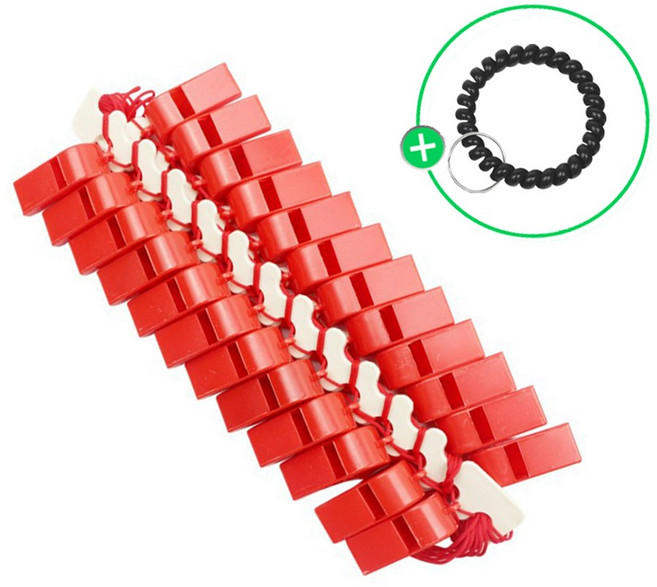 (칼라 호루라기 2호 24P+스프링키고리1P) 호로라기 플라스틱 휘슬 호각 피리 경보음, 24개, 2) 레드