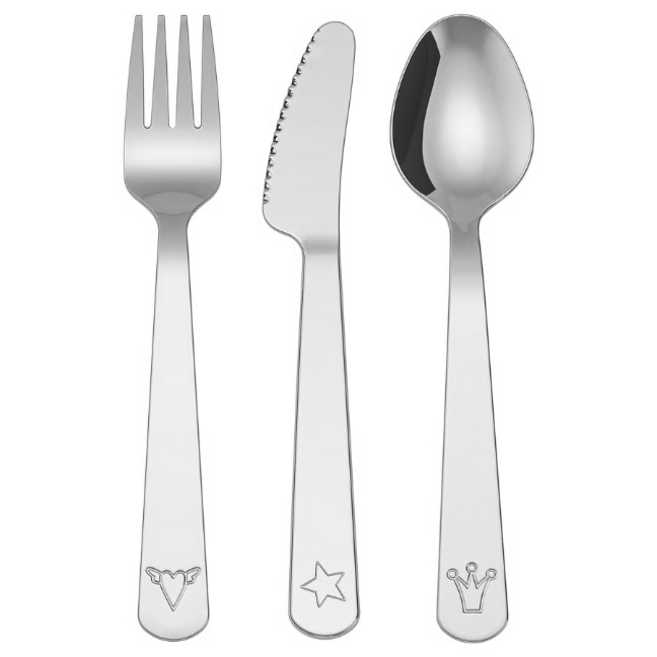 이케아 파블레르 유아 식기도구 3종, 1세트, 스테인리스