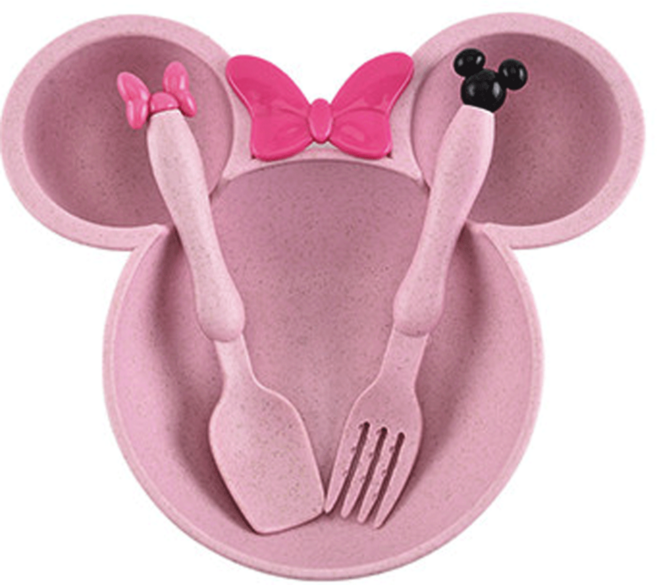 미키마우스 식판, 1개, 숟가락+포크세트, 핑크