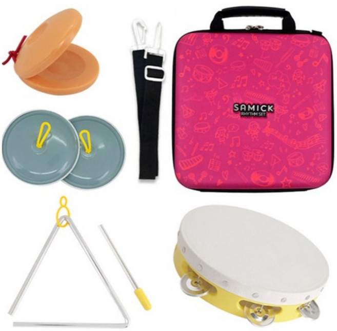 삼익악기 에바폼 케이스 탬버린 심벌즈 캐스터네츠 트라이앵글 리듬세트 NSR-E32, PINK (핑크), 1세트