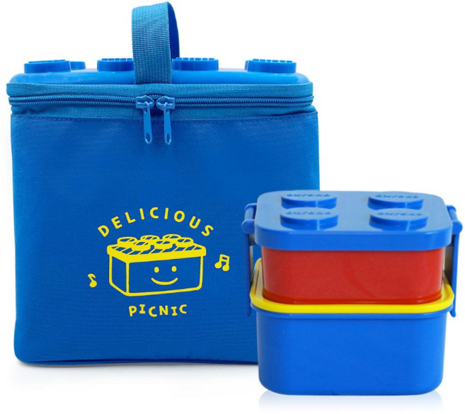 [무배]옥스포드 2단 런치박스세트 + 블럭보온보냉백 세트 피크닉 도시락 소풍 외출, 옥스포드 2단 런치박스+블럭보온보냉백(레드), 1세트