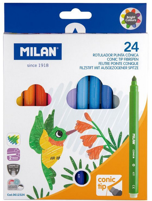 MILAN 兒童可水洗彩色筆 細筆桿 24色, 1個