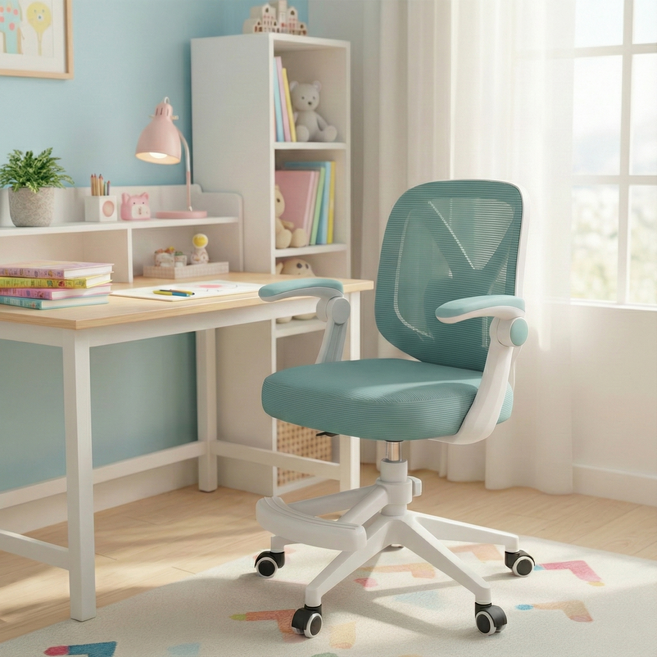 체블스 바른자세 의자 중력잠금 발받침 중학생 메쉬, 민트(Mint)