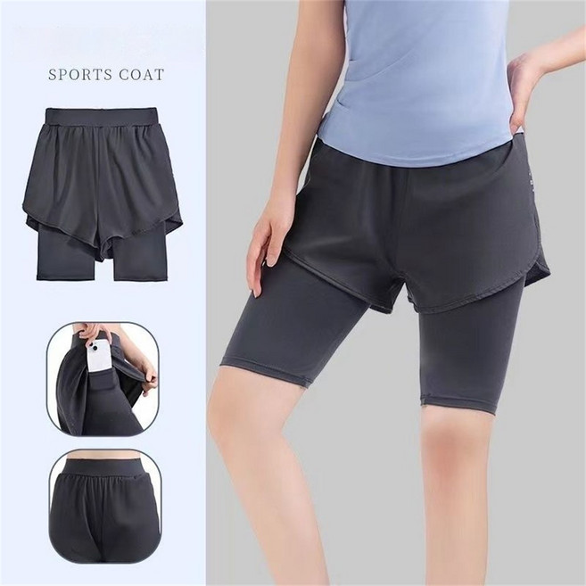 여성 5부 레깅스 일체형 2장세트 여름 필라테스 요가레깅스 고탄력 피트니스 러닝 반바지