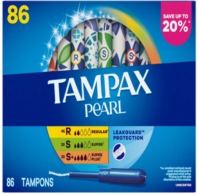 TAMPAX PEARL 레귤러+슈퍼+슈퍼플러스 86 탐폰, 1개