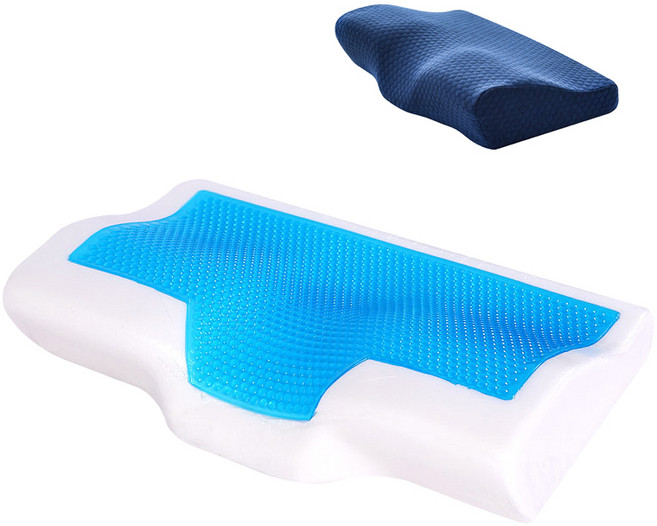 린보 프리미엄 냉감 쿨젤 메모리폼 경추베개 고탄성 숙면 베개 + 커버 세트, 네이비, 1개