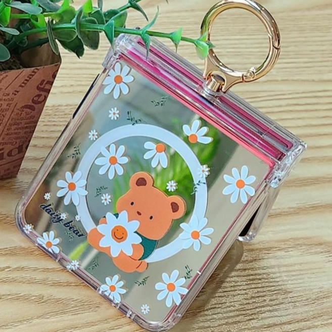 갤럭시Z플립 베어데이지 맥세이프 골드미러 힌지보호 핑거링케이스