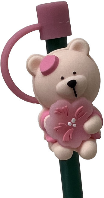 귀여운 캐릭터 텀블러 실리콘 빨대 마개 커버 50종 모음 뚜껑 꽃 동물 러브 7mm, 1개, 벚꽃곰