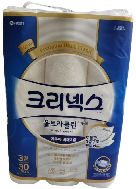 크리넥스 울트라클린 아쿠아 비데3겹 화장지 30M x 30롤