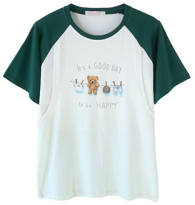 BabyShare時尚孕婦裝 泰迪熊印花短袖哺乳衣【J1S025C3R】