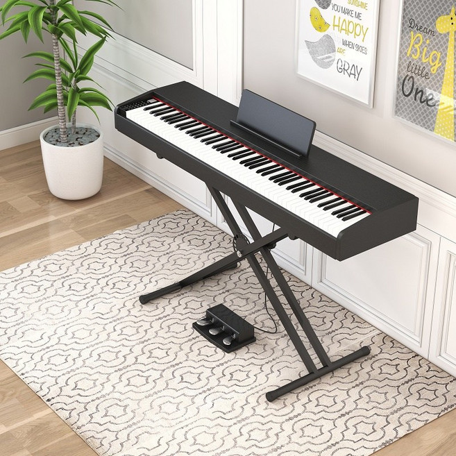 淘營客 88鍵重錘電鋼琴 傢用成人兒童入門便攜式幼師專業考級首選, 入門級+力度鍵+三踏+黑木紋,升級充電款+X架, 1個