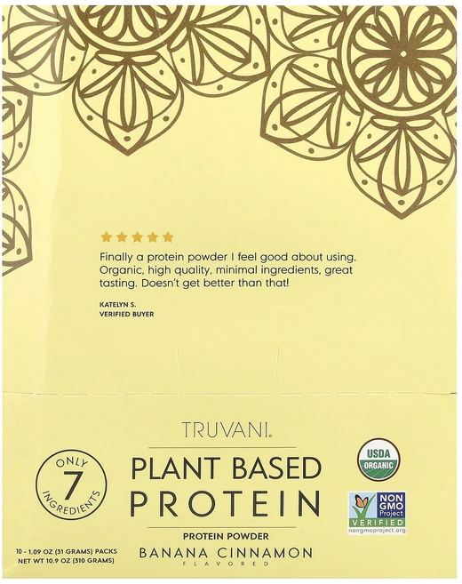 Truvani 식물성 프로틴 파우더 바나나 계피 10팩 개당 31g(1.09oz), Truvani식물성프로틴파우더바나나계피10팩개당31g1, 31g - 쿠팡
