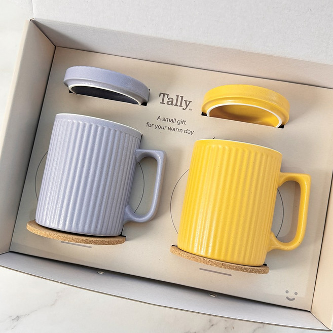 국산 레트로 머그컵 2종 세트 집들이선물, 1개, 퍼플 옐로우 세트(컵받침 포함)