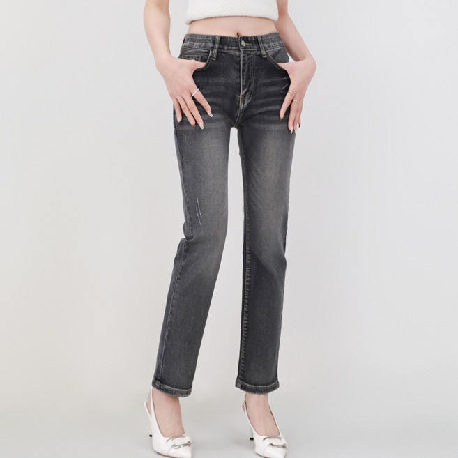 리치블랑 여성 올스판 허리밴딩 슬림 일자 마법 청바지 (2단기장)