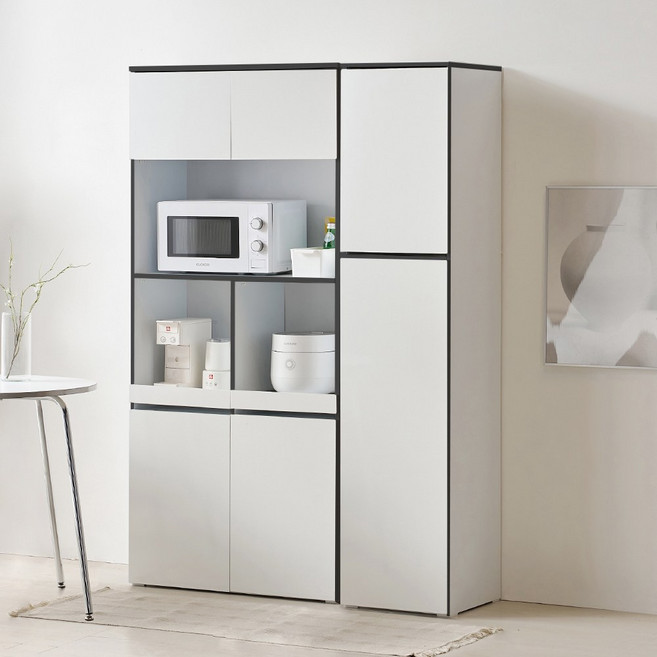 퍼니하우스 오브제 1200 빌트인 수납장 세트 400틈새장 800렌지대, 화이트블랙