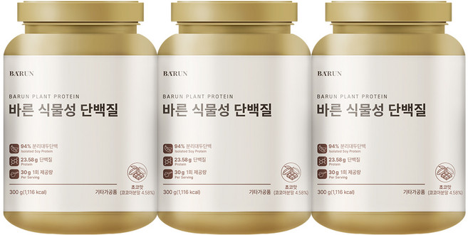 바른 식물성 단백질 당 제로 초코맛, 300g, 3개