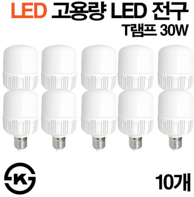 케이시조명 LED 고용량 전구 T 벌브 램프 작업등 30W E26 (다이케스팅제품) KS인증, 주광색, 10개