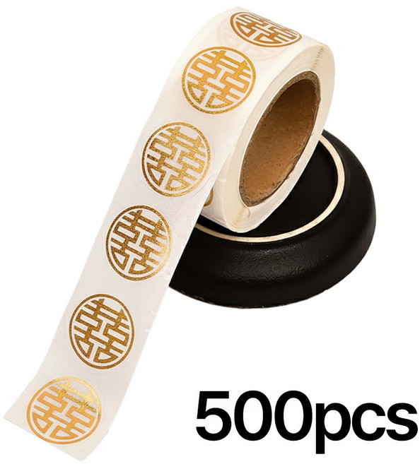 전통문양 금박 홀로그램 스티커, 골드(500PCS 1롤)