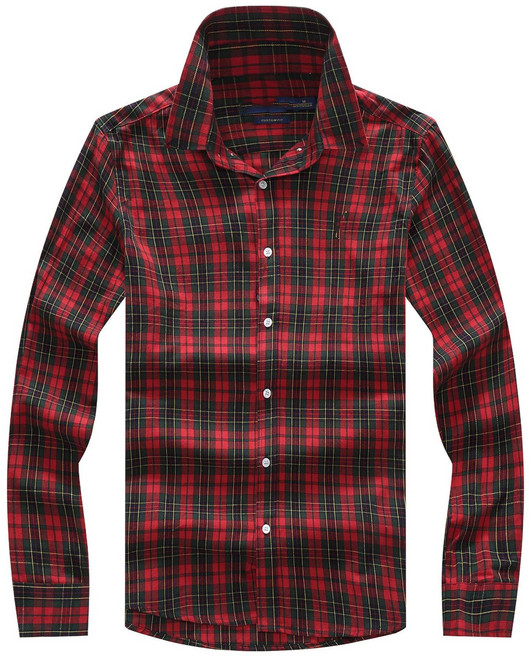 男士復古紅色格子長袖襯衫修身休閒跨境外貿原單商務棉質大碼男裝