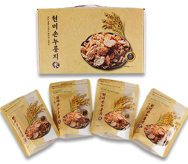 현미 손 누룽지 선물세트 110g x 4개입 밥솥 누릉지 누름밥 죽 식품 현미 즉석 누룽지 선물 요리 dew+7979RR, 1개, 상세페이지 참조, 1박스