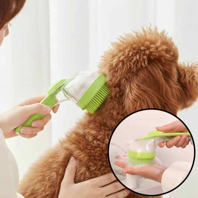 포미온 강아지 마사지 브러쉬 샤워 목욕빗, 그린, 1개