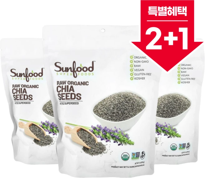 2+1 선푸드 아즈텍 슈퍼 씨앗 무가공 유기농 치아씨 454g / 해외직구 미국정품, 3개 - 쿠팡