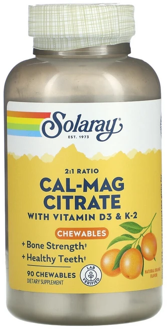Solaray 칼-맥 시트레이트 비타민D3 & K2 함유 천연 오렌지 향 츄어블 정 90정, Solaray 칼-맥 시트레이트 비타민D3 & K2 함 - 쿠팡