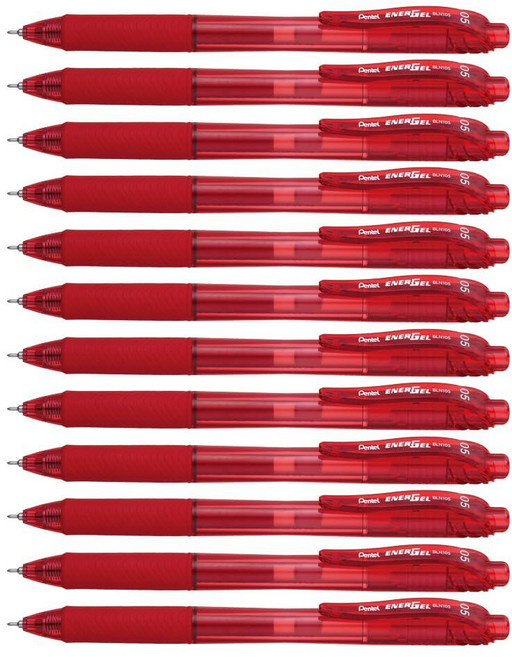 Pentel EnerGel-X 접이식 리퀴드 젤 펜 0.5mm 니들 팁 레드 잉크 12개 박스 BLN105-B 249049, Pentel EnerGel-X 접이식 리퀴드 젤 펜 0