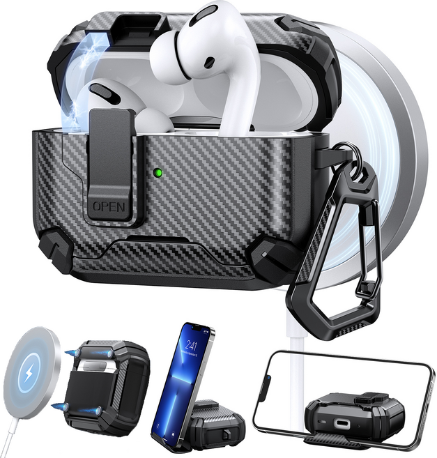 에어팟 프로 3세대 케이스 분실방지 잠금장치 잠금기능 호환 핸드폰 거치대 X-APPR39986, 블랙