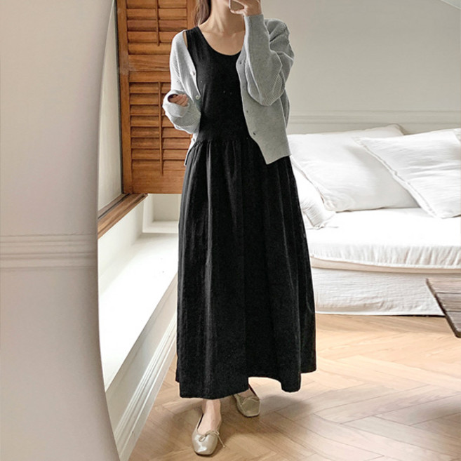 마이쏭 여성 빅사이즈 루즈핏 바스락레이어드나시롱원피스