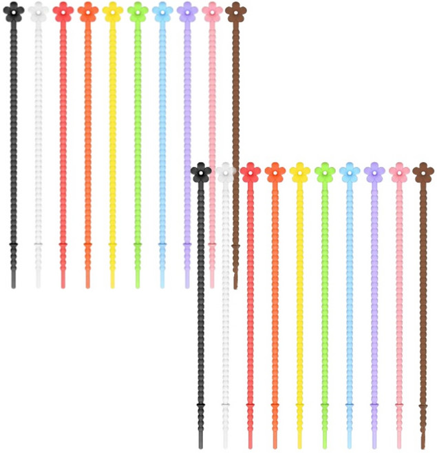 바이유즈 플라워꽃 실리콘 케이블타이 키링 10색상, 20개